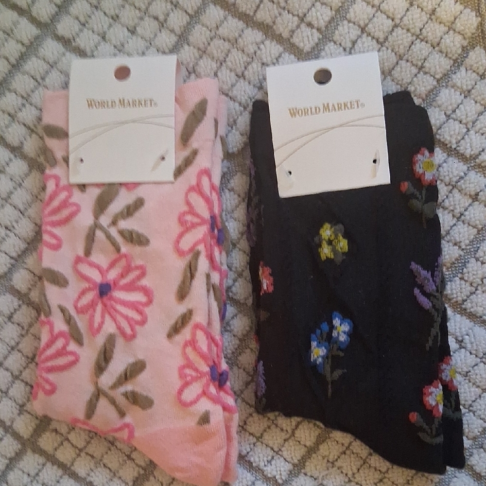 Cost Plus World Market Floral Socks - Pink and Black - Picture 3 of 3